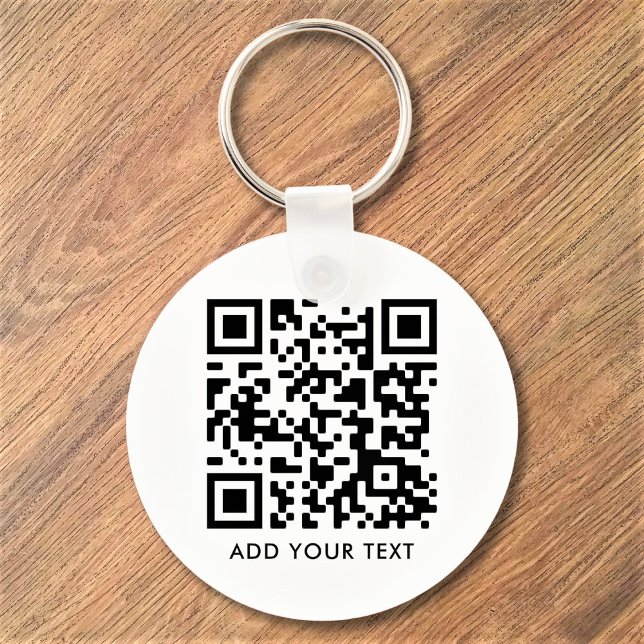 Porte-clés Texte de code QR personnalisé moderne noir blanc a (Créateur téléchargé)