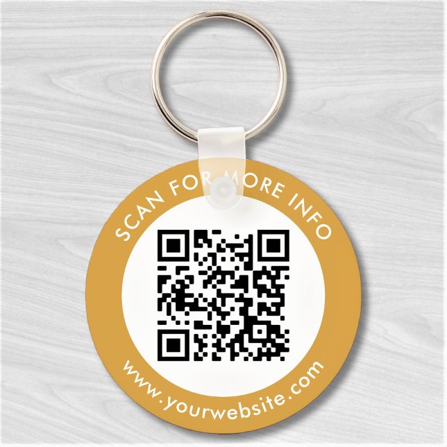 Porte-clés Texte de code QR personnalisé Moderne Or Blanc Ent (Créateur téléchargé)