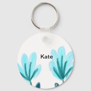 Porte-clés Texte de nom ajouté à l'aquarelle florale violet b