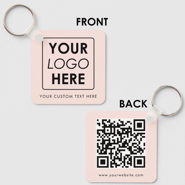 Porte-clés Texte du logo de l'entreprise Code QR Double face  (Business Logo Text QR Code Double Sided Blush Pink Keychain)
