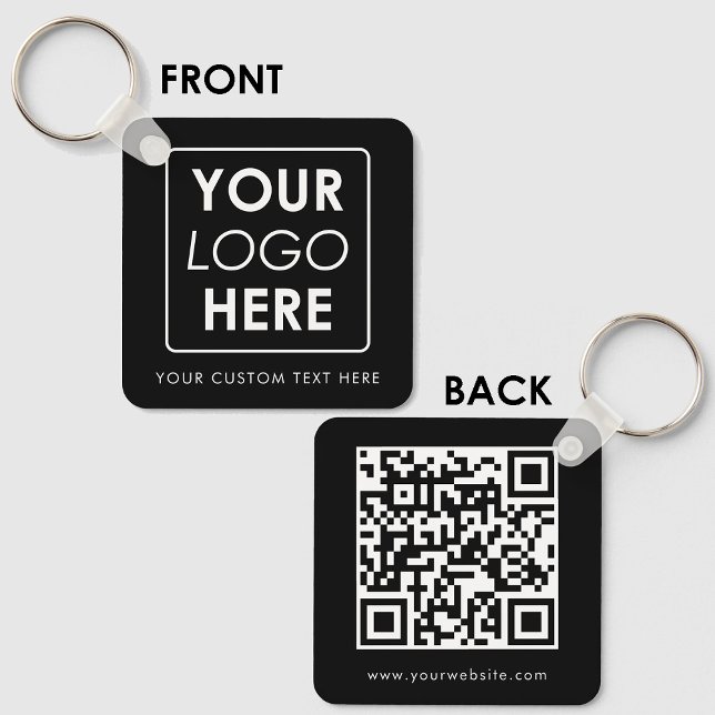 Porte-clés Texte du logo professionnel QR Code double face no (Business Logo Text QR Code Double Sided Black Keychain)