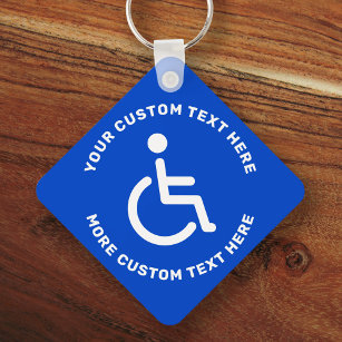 Porte-clés Texte du symbole désactivé Handicapé bleu blanc