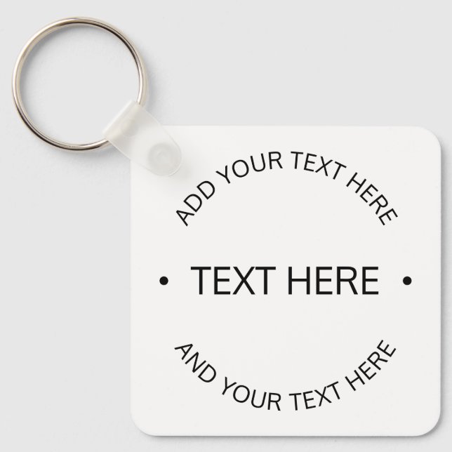 Porte-clés Texte éditable Simple Moderne | Blanc & Noir (Recto)