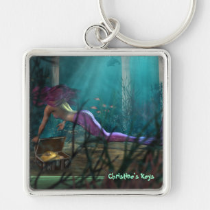 Porte-clés Texte personnalisable Mermaid Art Porte - clé