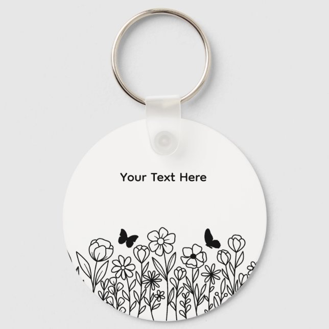 Porte-clés Texte personnalisé avec des fleurs (Recto)
