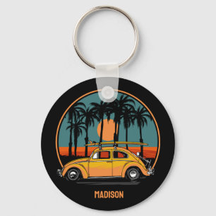 Porte-clés Texte personnalisé Surfeur tropical au coucher du