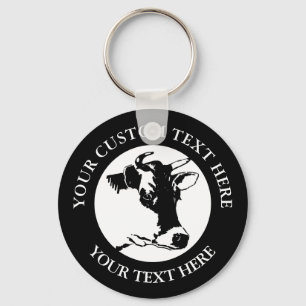 Porte-clés Texte personnalisé Vache Classic Round