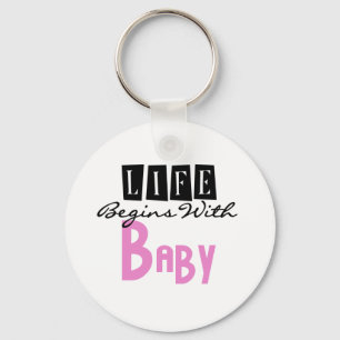 Porte-clés Texte Rose/Noir La Vie Commence Avec Bébé