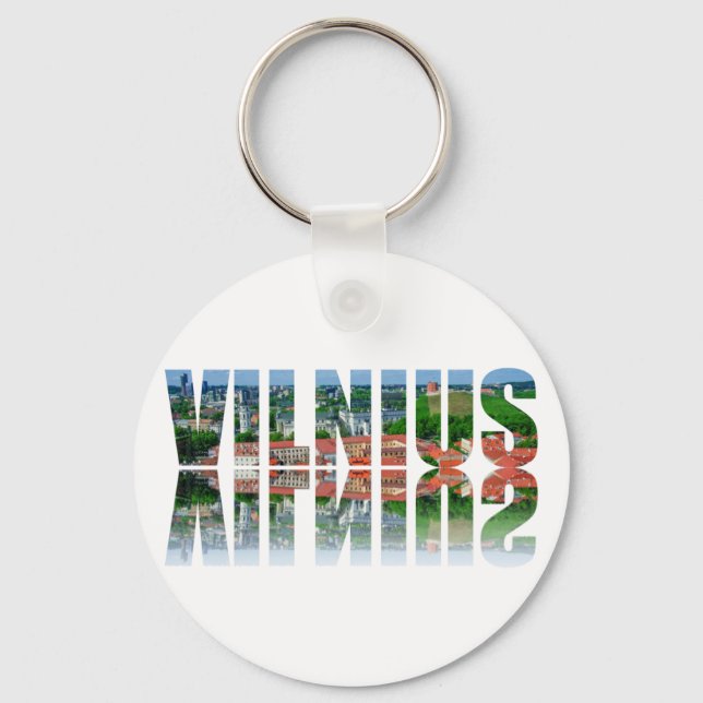 Porte-clés Texte Vilnius avec réflexion (Recto)