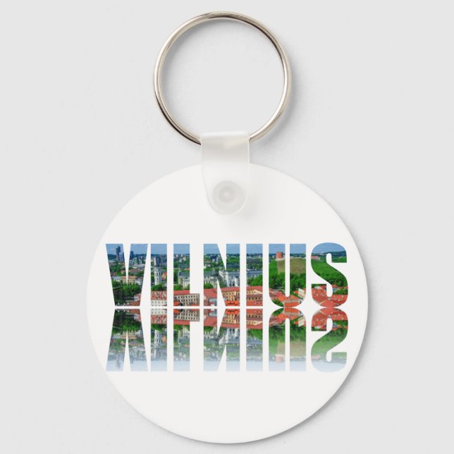 Porte-clés Texte Vilnius avec réflexion (Recto)