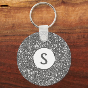 Porte-clés Texture de paillettes argentées fausses et monogra