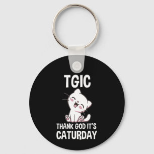 Porte-clés TGIC Merci Dieu C'est Caturday