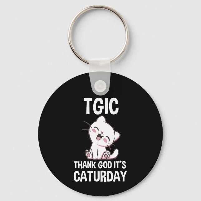 Porte-clés TGIC Merci Dieu C'est Caturday (Recto)