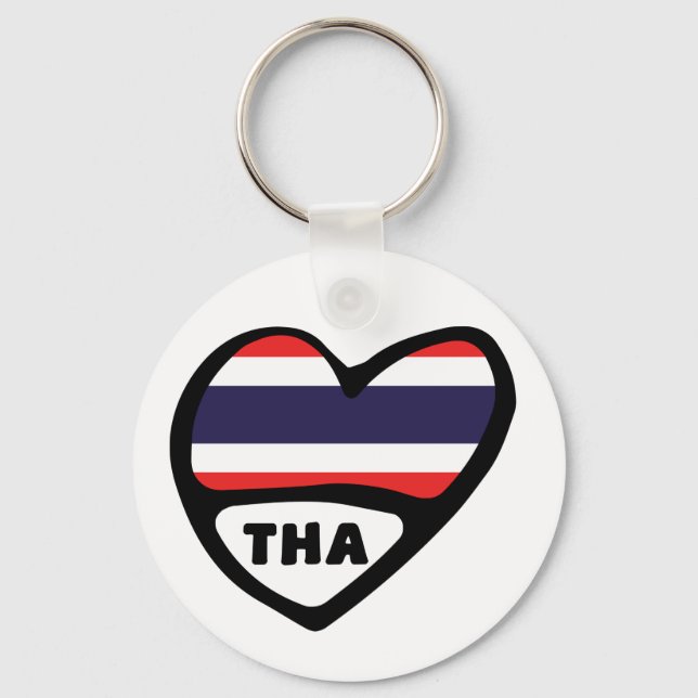Porte-clés Thaïlande Code Pays Drapeau Clavier Coeur, THA (Recto)
