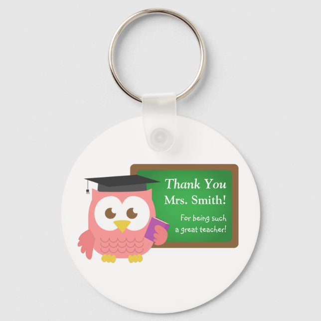 Porte-clés Thank you, Teacher Appreciation Day, Cute Pink Owl (Recto)