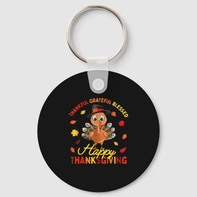 Porte-clés Thankful Grateful Blessed Thanksgiving Turkey Wome (Recto)