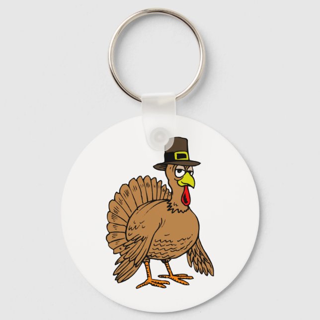 Porte-clés Thanksgiving Cartoon Turkey Pilgrim (Recto)