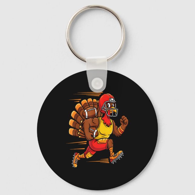 Porte-clés Thanksgiving Funny Turkey Playing Football Men Boy (Recto)