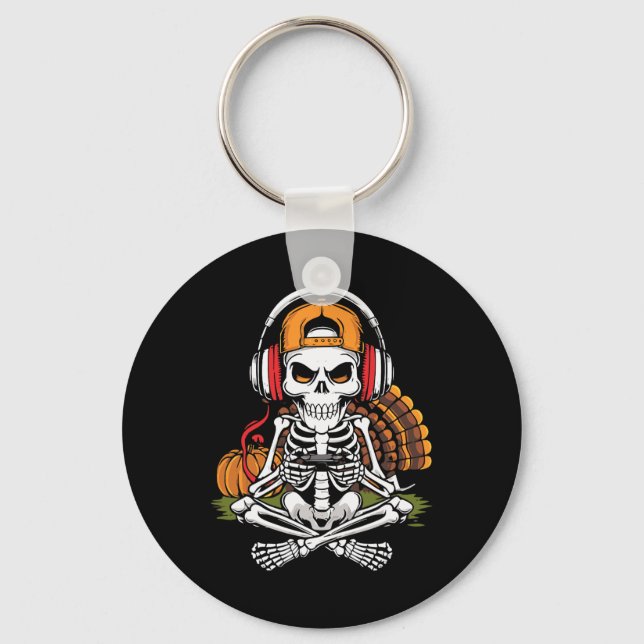 Porte-clés Thanksgiving Skeleton Gamer Video Gaming Boys Men  (Recto)