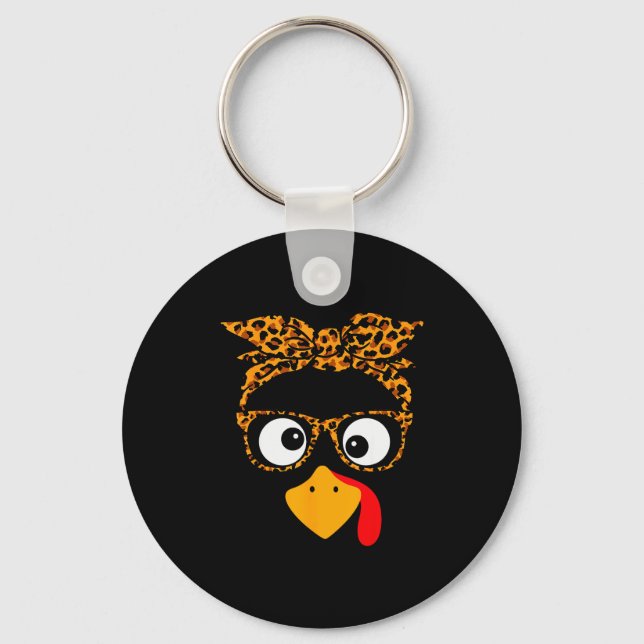 Porte-clés Thanksgiving Turkey Face Leopard Print Gles Autumn (Recto)