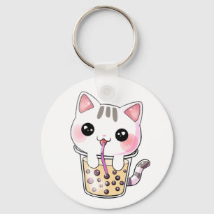 Porte-clés Thé à bulle de chat Kawaii
