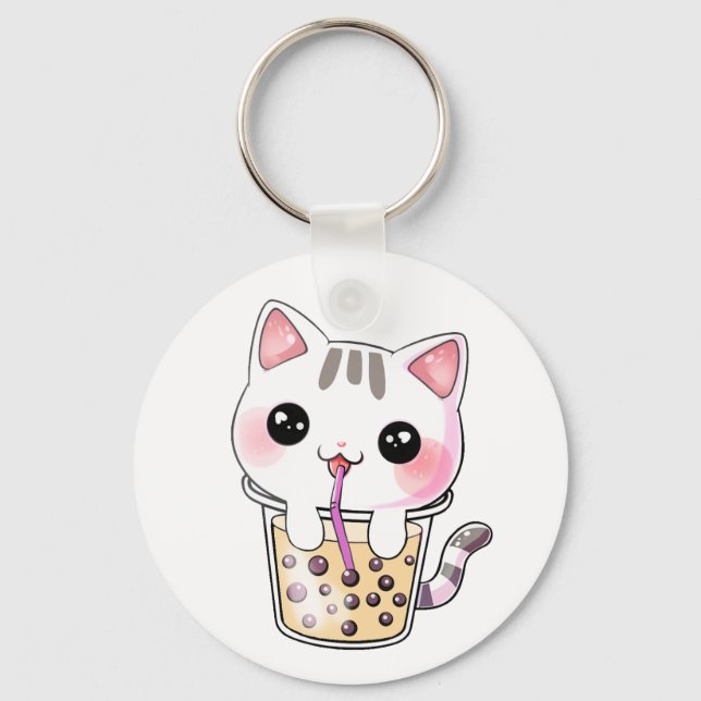 Porte-clés Thé à bulle de chat Kawaii (Recto)