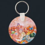 Porte-clés The Afternoon<br><div class="desc">Everything is pink and warm tones from the background to the young lady hair,  pink sky,  pink tulips,  stufftoys and etc 
Art title: The Afternoon
Medium: Mix Media (watercolor,  acrylic,  and colored pencils on watercolor paper camvas)
Size: 12 x 18 inch
Date: January 19,  2022</div>