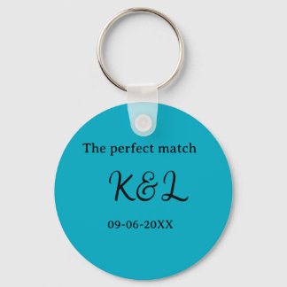 Porte-clés The perfect match couple name letter date blue sim