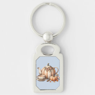 Porte-clés Théière Citrouille avec Illustration Florale d'Aut
