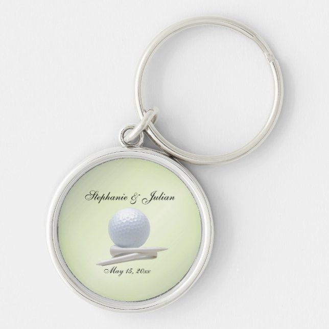 Porte-clés Thème de golf Mariage Noms verts et date (Devant)