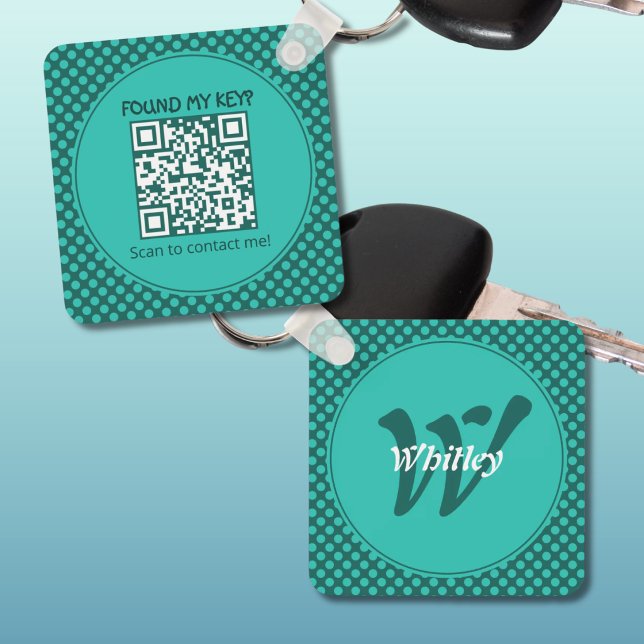 Porte-clés Thème de points chic Code QR dynamique intelligent (Chic Polka Dots Theme Smart Dynamic QR Code Keychain)