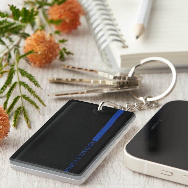 Porte-clés Thin Blue Line Cadeau Personnalisé (Devant droit)