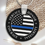 Porte-clés Thin Blue Line Flag Law Enforcement Police Officer<br><div class="desc">Service Honor Courage Integrity. Thin Blue Line Keychain for police officers and law enforcement . This police keychain is perfect for police academy graduation gifts to newly graduated officers, or police retirement gifts, police department gifts, and police stocking stuffers at christmas. COPYRIGHT © 2020 Judy Burrows, Black Dog Art -...</div>