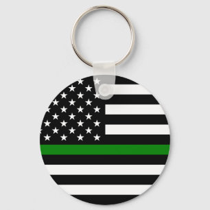 Porte-clés Thin Green Line Military and Vétérans American Fla