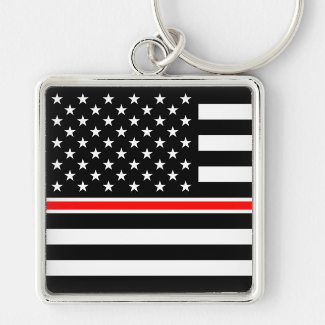 Porte-clés Thin Red Line Firefighters Heroes American Flag (Devant)