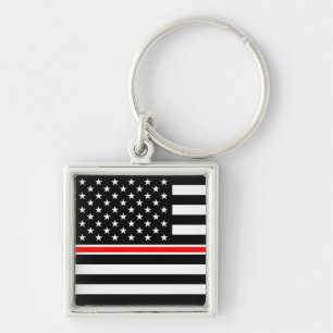 Porte-clés Thin Red Line Firefighters Heroes American Flag