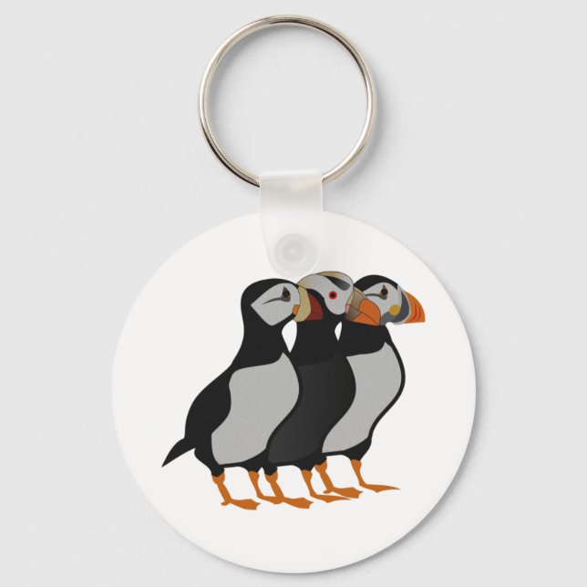 Porte-clés Three Adorable Puffin Standing Together Cartoon (Recto)