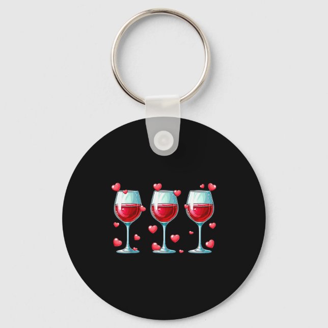 Porte-clés Three Gles Of Wine Valentine's Day Couple Funny Dr (Recto)