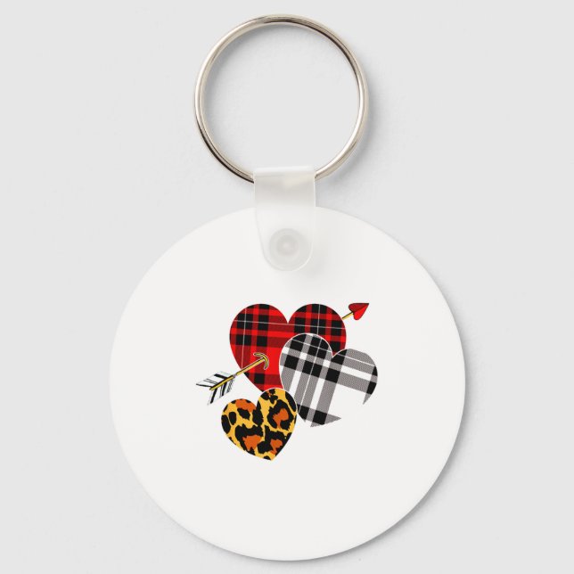 Porte-clés Three Hearts Leopard Buffalo Plaid Valentines Day  (Recto)