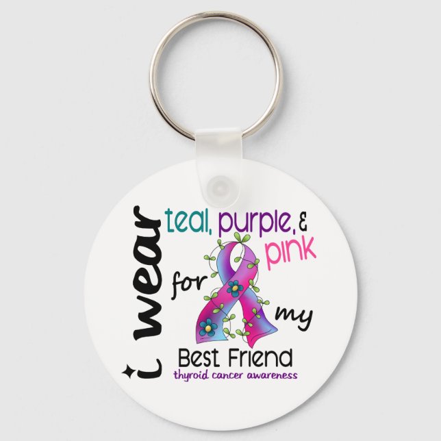 Porte-clés Thyroïde Cancer Je Porte Du Ruban Pour Mon Meilleu (Recto)
