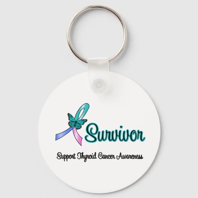 Porte-clés Thyroïde Cancer Survivante Ruban Papillon (Recto)