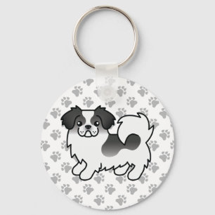 Porte-clés Tibétain Spaniel Parti-Coleur Noir Chien de Dessin