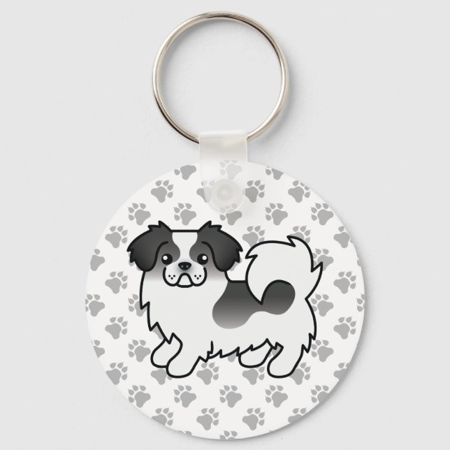 Porte-clés Tibétain Spaniel Parti-Coleur Noir Chien de Dessin (Recto)