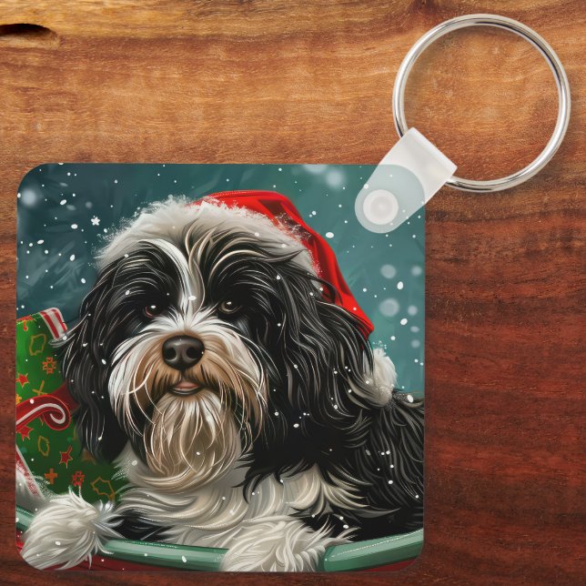 Porte-clés Tibétain Terrier Chien Noël Festif (Verso)