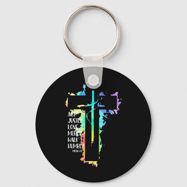Porte-clés Tie Dye Cross Micah 68 Acte Justement Bible Écritu (Recto)