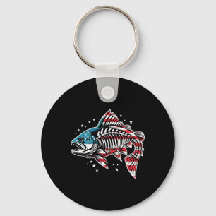 Porte-clés Tie Dye Skeleton Saumon American 4 juillet Fish
