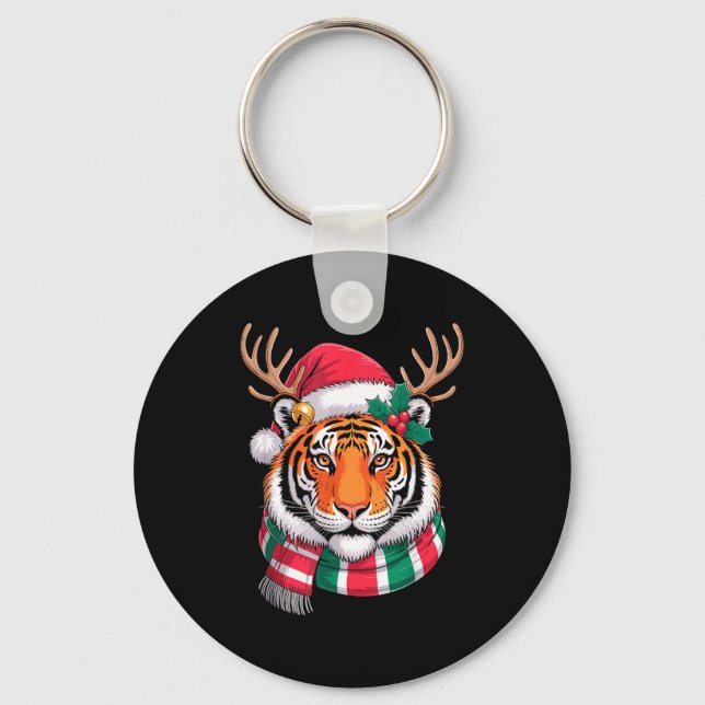 Porte-clés Tiger Reindeer Christmas Santa Hat Tiger Xmas  (Recto)