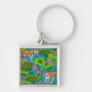 Porte-clés Tigers in the pink lotus pond
