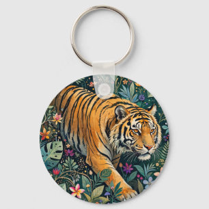 Porte-clés Tigre aux Yeux Ambrés Fantaisie Feuillage de la Ju