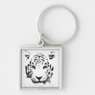 Porte-clés Tigre blanc aux yeux bleus